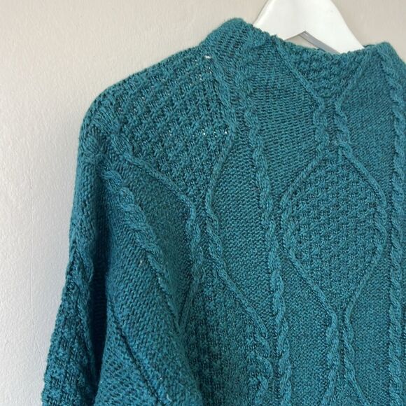 St John Bay winter knitted sweater royal green high necklines design ropes front - Picture 2 of 9